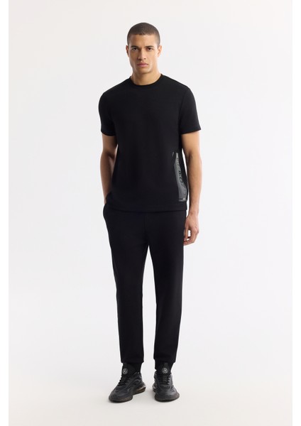 Erkek Siyah Bisiklet Yaka Baskılı Bi-Stretch İnterlok Regular Fit T-Shirt A51Y1136