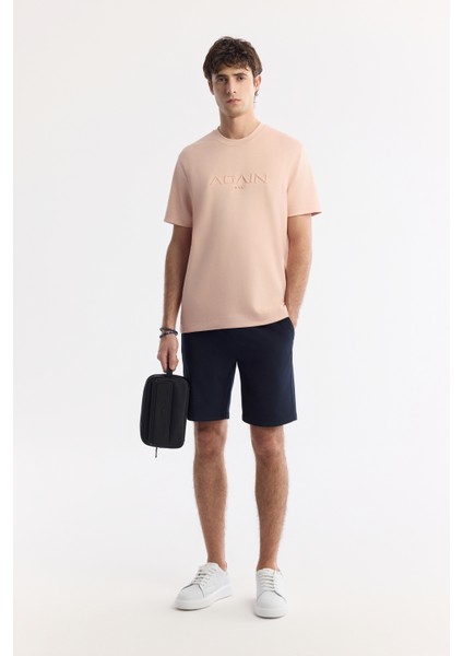 Erkek Pembe Bisiklet Yaka Baskılı Bi-Stretch İnterlok Regular Fit T-Shirt A51Y1132