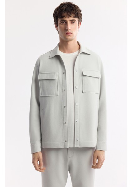 Erkek Açık Gri Klasik Yaka Pamuklu Jersey Comfort Fit Gömlek Ceket A51Y2048 indirimleri