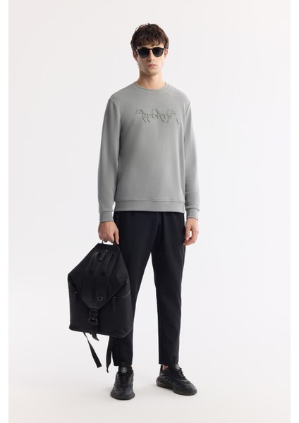 Erkek Gri Bisiklet Yaka Baskılı Soft Touch Regular Fit Sweatshirt A51Y1231