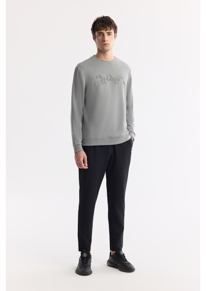 Erkek Gri Bisiklet Yaka Baskılı Soft Touch Regular Fit Sweatshirt A51Y1231