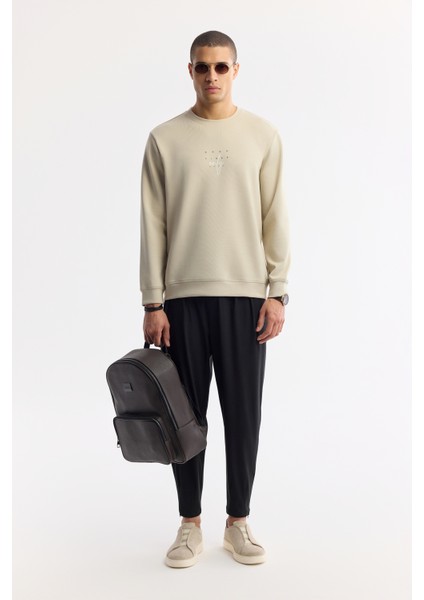 Erkek Taş Bisiklet Yaka Baskılı Bi-Stretch İnterlok Regular Fit Sweatshirt A51Y1235