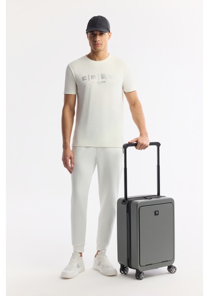 Erkek Ekru Bisiklet Yaka Baskılı Soft Touch Regular Fit T-Shirt A51Y1138