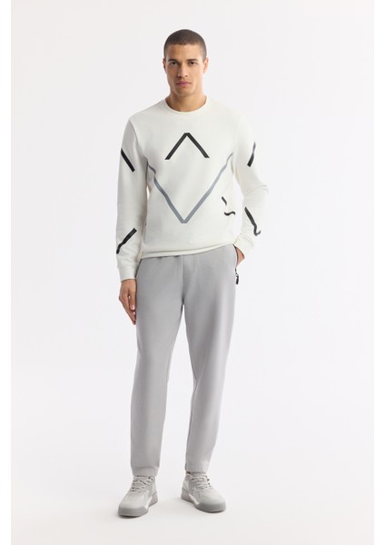 Erkek Regular Fit Ekru Bisiklet Yaka Baskılı Bi-Stretch İnterlok Sweatshirt A51Y1226