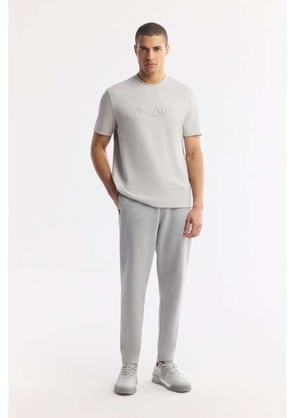 Erkek Gri Bisiklet Yaka Baskılı Bi-Stretch İnterlok Regular Fit T-Shirt A51Y1132