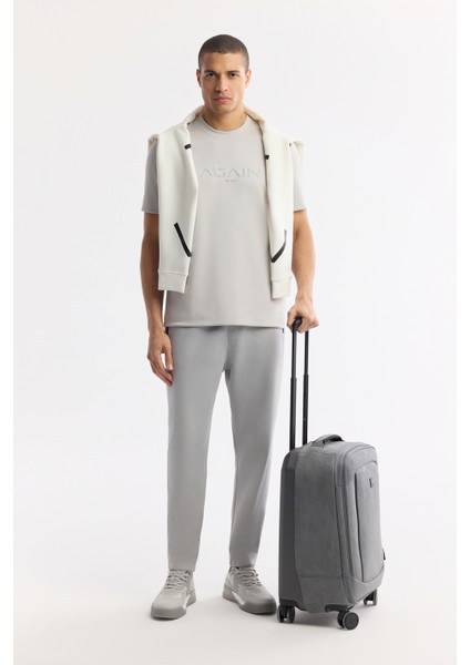 Erkek Gri Bisiklet Yaka Baskılı Bi-Stretch İnterlok Regular Fit T-Shirt A51Y1132