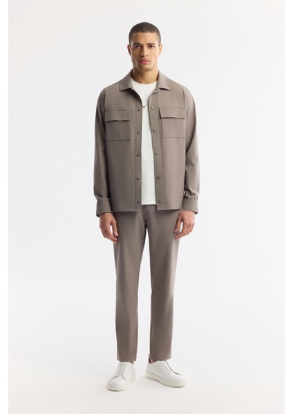 Erkek Vizon Klasik Yaka Kırışmaz Comfort Fit Gömlek Ceket A51Y2118