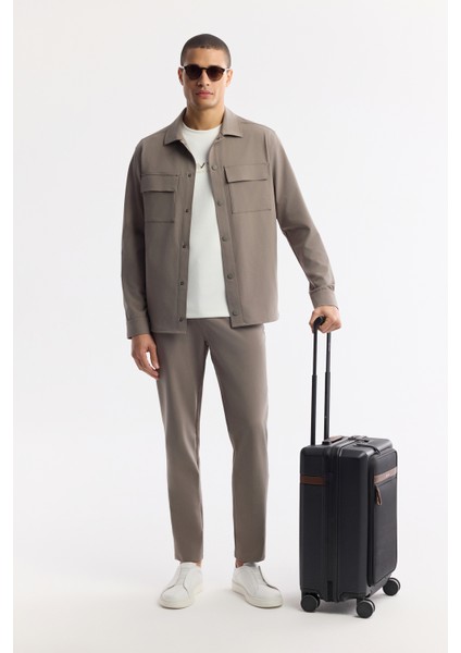 Erkek Vizon Klasik Yaka Kırışmaz Comfort Fit Gömlek Ceket A51Y2118
