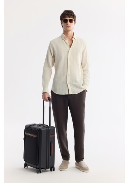 Erkek Bej Alttan Britli Yaka %100 Pamuk Dokulu Comfort Fit Gömlek A51Y2111