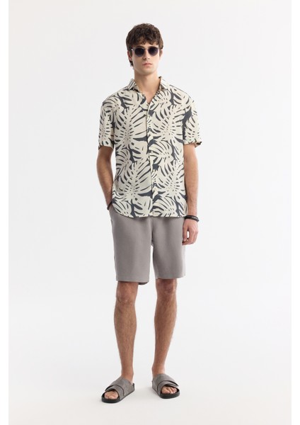 Erkek Bej-Antrasit Alttan Britli Yaka Baskılı Soft Touch Comfort Fit Gömlek A51Y2109 indirimleri