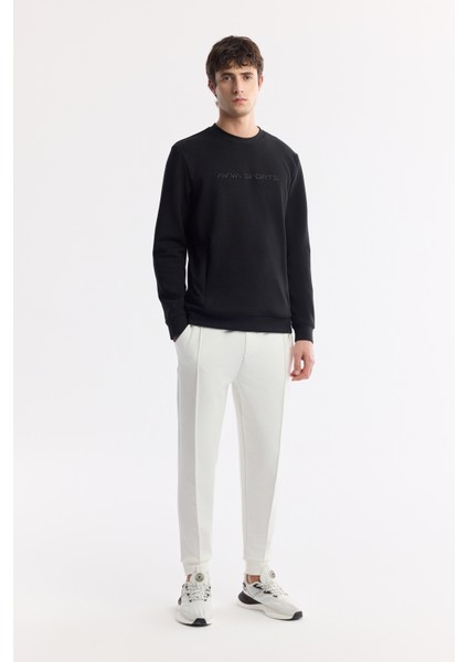 Erkek Siyah Bisiklet Yaka Baskılı Bi-Stretch İnterlok Regular Fit Sweatshirt A51Y1208