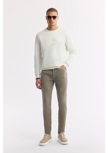 Erkek Ekru Bisiklet Yaka Baskılı Bi-Stretch İnterlok Regular Fit Sweatshirt A51Y1204 indirimleri