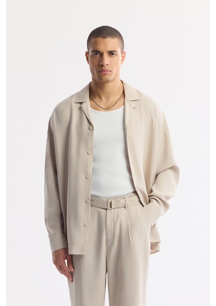 Erkek Bej Klasik Bel Toka Detaylı Soft Touch Baggy Fit Pantolon A51Y3033