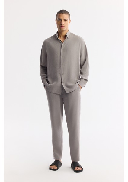 Erkek Nardo Gri Alttan Britli Yaka Soft Touch Oversize Fit Gömlek A51Y2168