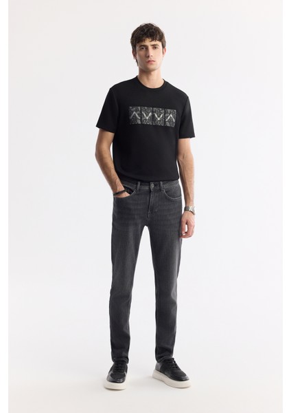 Erkek Antrasit Taş Yıkamalı Pamuklu Elastan Berlin Slim Fit Jean Pantolon A51Y3513