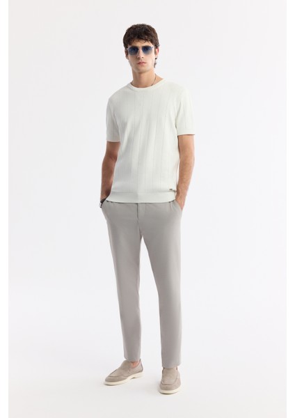 Erkek Ekru Bisiklet Yaka Triko Regular Fit T-Shirt A51Y5023