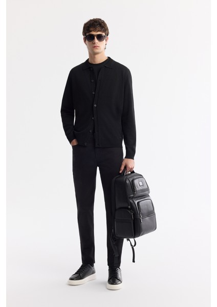 Erkek Siyah Polo Yaka Düğmeli Rayon Triko Regular Fit Hırka A51Y5008