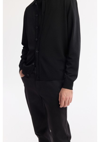 Erkek Siyah Polo Yaka Düğmeli Rayon Triko Regular Fit Hırka A51Y5008