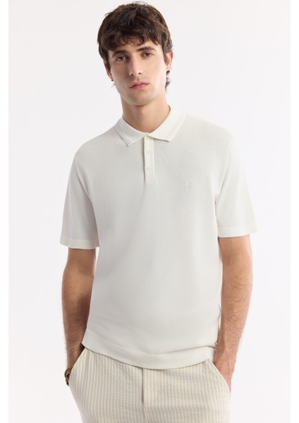 Erkek Ekru Polo Yaka Basic Rayon Triko Regular Fit T-Shirt A51Y5035