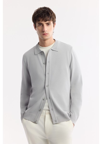 Erkek Gri Polo Yaka Düğmeli Rayon Triko Regular Fit Hırka A51Y5008