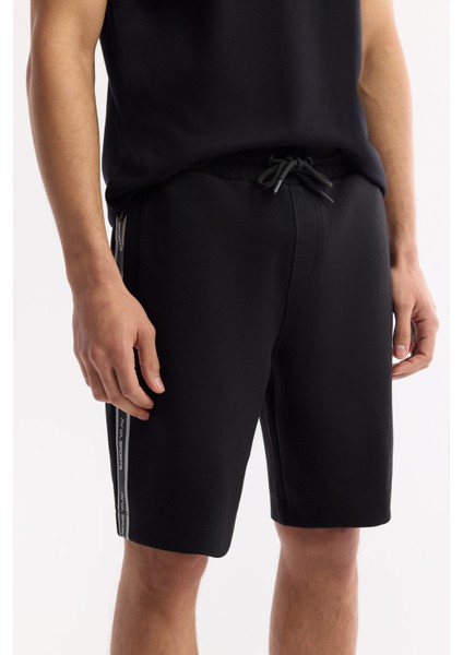 Erkek Siyah Beli Lastikli Bağcıklı Bi-Stretch İnterlok Örme Regular Fit Şort A51Y3628
