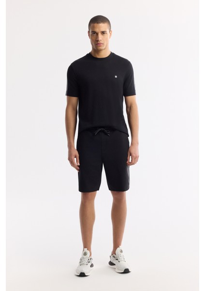 Erkek Siyah Beli Lastikli Bağcıklı Bi-Stretch İnterlok Örme Regular Fit Şort A51Y3628