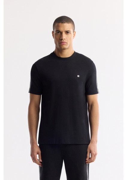 Erkek Siyah Beli Lastikli Bağcıklı Bi-Stretch İnterlok Örme Regular Fit Şort A51Y3628