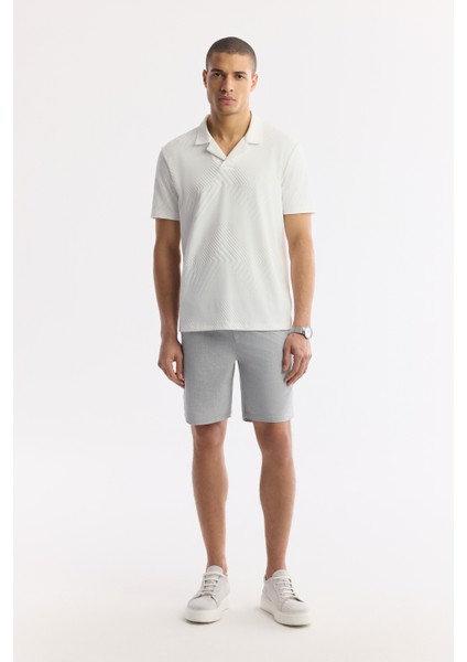 Erkek Açık Gri Yanı Lastikli Gofreli Bi-Stretch Slim Fit Chino Şort A51Y3730