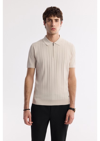 Erkek Bej Polo Yaka Rayon Triko Regular Fit T-Shirt A51Y5046