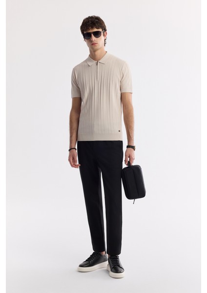 Erkek Bej Polo Yaka Rayon Triko Regular Fit T-Shirt A51Y5046