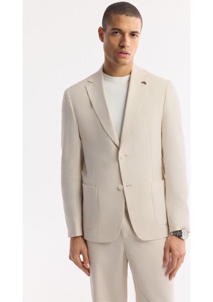 Erkek Bej Mono Yaka Hafif Soft Touch Blazer Comfort Slim Fit Ceket A51Y4017