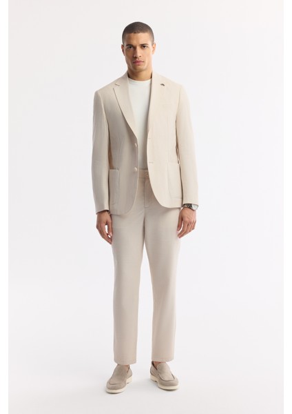 Erkek Bej Mono Yaka Hafif Soft Touch Blazer Comfort Slim Fit Ceket A51Y4017