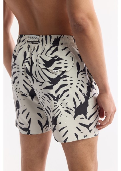 Erkek Ekru Hızlı Kuruyan Baskılı Çantalı Relaxed Fit Relaxed Fit Deniz Şortu A51Y3839