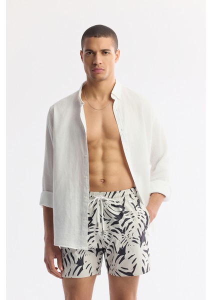 Erkek Ekru Hızlı Kuruyan Baskılı Çantalı Relaxed Fit Relaxed Fit Deniz Şortu A51Y3839