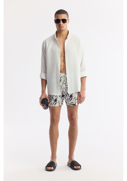 Erkek Ekru Hızlı Kuruyan Baskılı Çantalı Relaxed Fit Relaxed Fit Deniz Şortu A51Y3839