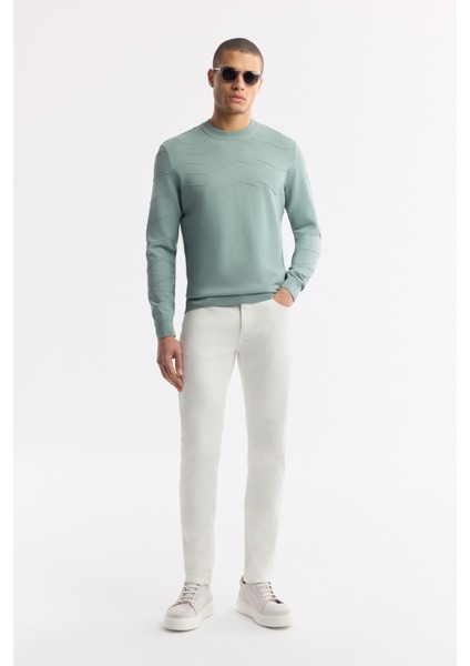 Erkek Regular Fit Nil Yeşili Bisiklet Yaka Dokulu Rayon Triko Kazak A51Y5022