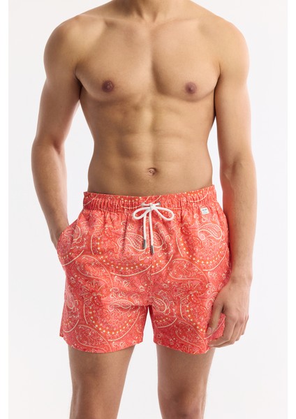 Erkek Turuncu Hızlı Kuruyan Baskılı Çantalı Relaxed Fit Relaxed Fit Deniz Şortu A51Y3810