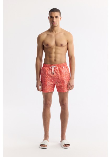 Erkek Turuncu Hızlı Kuruyan Baskılı Çantalı Relaxed Fit Relaxed Fit Deniz Şortu A51Y3810