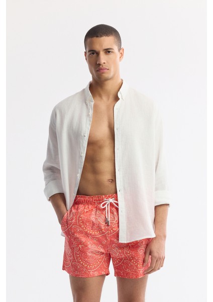 Erkek Turuncu Hızlı Kuruyan Baskılı Çantalı Relaxed Fit Relaxed Fit Deniz Şortu A51Y3810