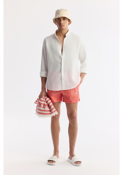 Erkek Turuncu Hızlı Kuruyan Baskılı Çantalı Relaxed Fit Relaxed Fit Deniz Şortu A51Y3810