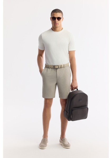 Erkek Bej Yanı Lastikli Gofreli Bi-Stretch Slim Fit Chino Şort A51Y3730