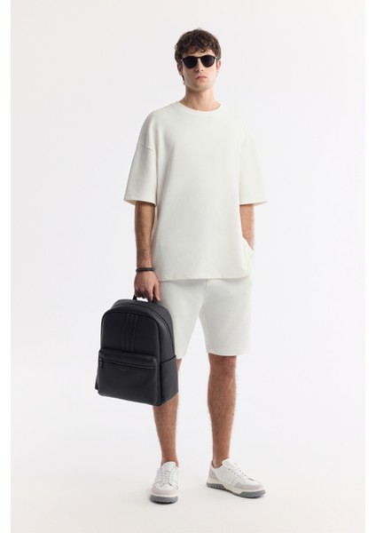 Erkek Beyaz Beli Lastikli Bağcıklı Örme Regular Fit Şort A51Y3613