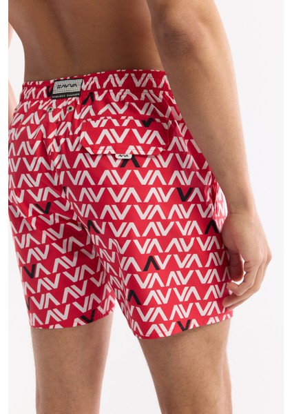 Erkek Kırmızı Hızlı Kuruyan Baskılı Çantalı Relaxed Fit Relaxed Fit Deniz Şortu A51Y3827