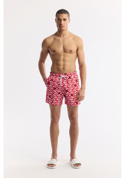 Erkek Kırmızı Hızlı Kuruyan Baskılı Çantalı Relaxed Fit Relaxed Fit Deniz Şortu A51Y3827