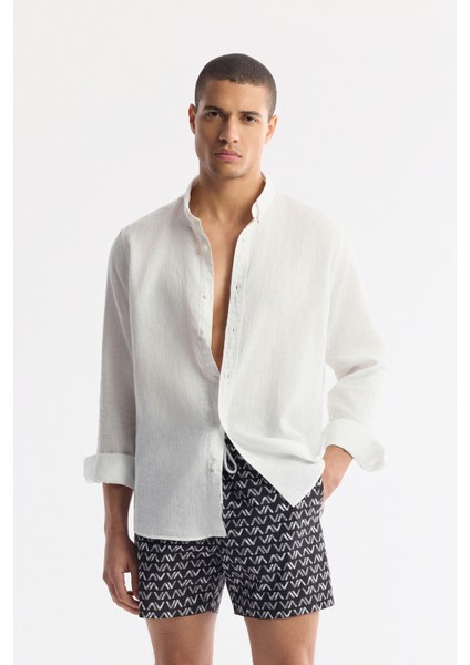 Erkek Siyah Hızlı Kuruyan Baskılı Çantalı Relaxed Fit Relaxed Fit Deniz Şortu A51Y3828