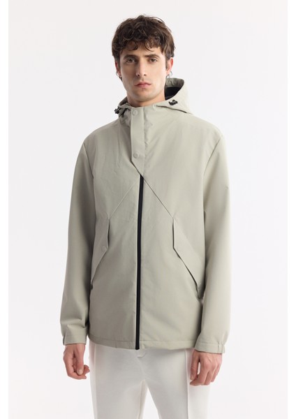 Erkek Açık Bej Kapüşonlu Su İtici Rüzgar Geçirmez Mevsimlik Comfort Fit Mont A51Y6054