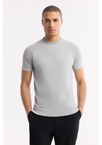 Erkek Gri Bisiklet Yaka Rayon Triko Regular Fit T-Shirt A51Y5005