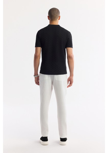 Erkek Siyah Apaj Yaka Pamuklu Triko Regular Fit T-Shirt A51Y5090