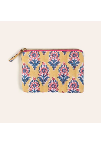 Delhı El Baskısı Pamuk Makyaj Çantası 12X18 cm Sarı
