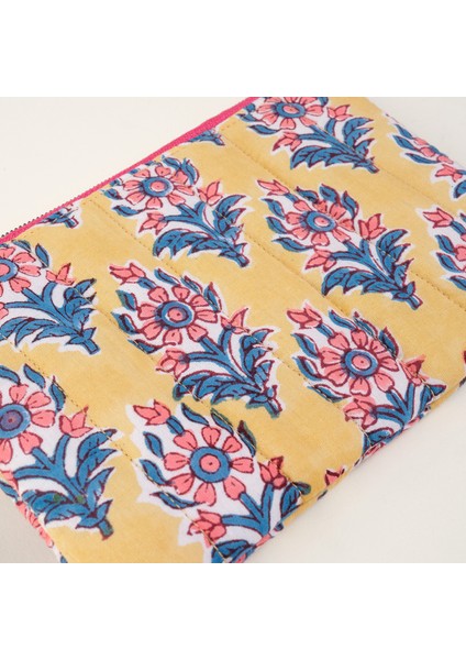 Delhı El Baskısı Pamuk Makyaj Çantası 12X18 cm Sarı fiyatları